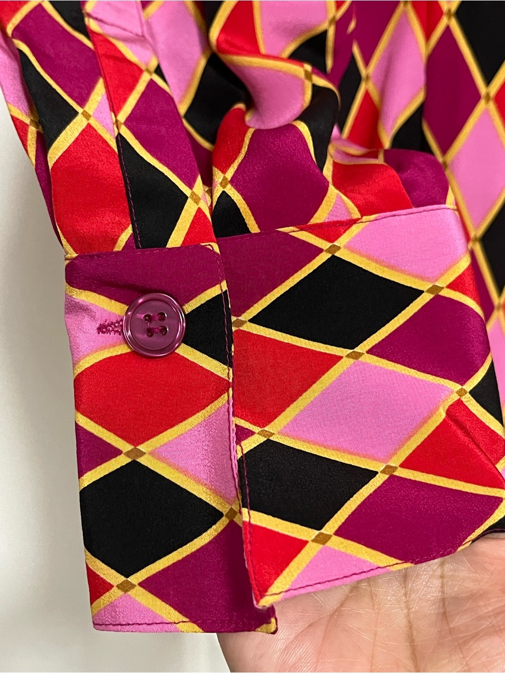 VTG Diane von Furstenberg Silk Assets Harlequin Diamond Blouse L - Picture 6 of 9